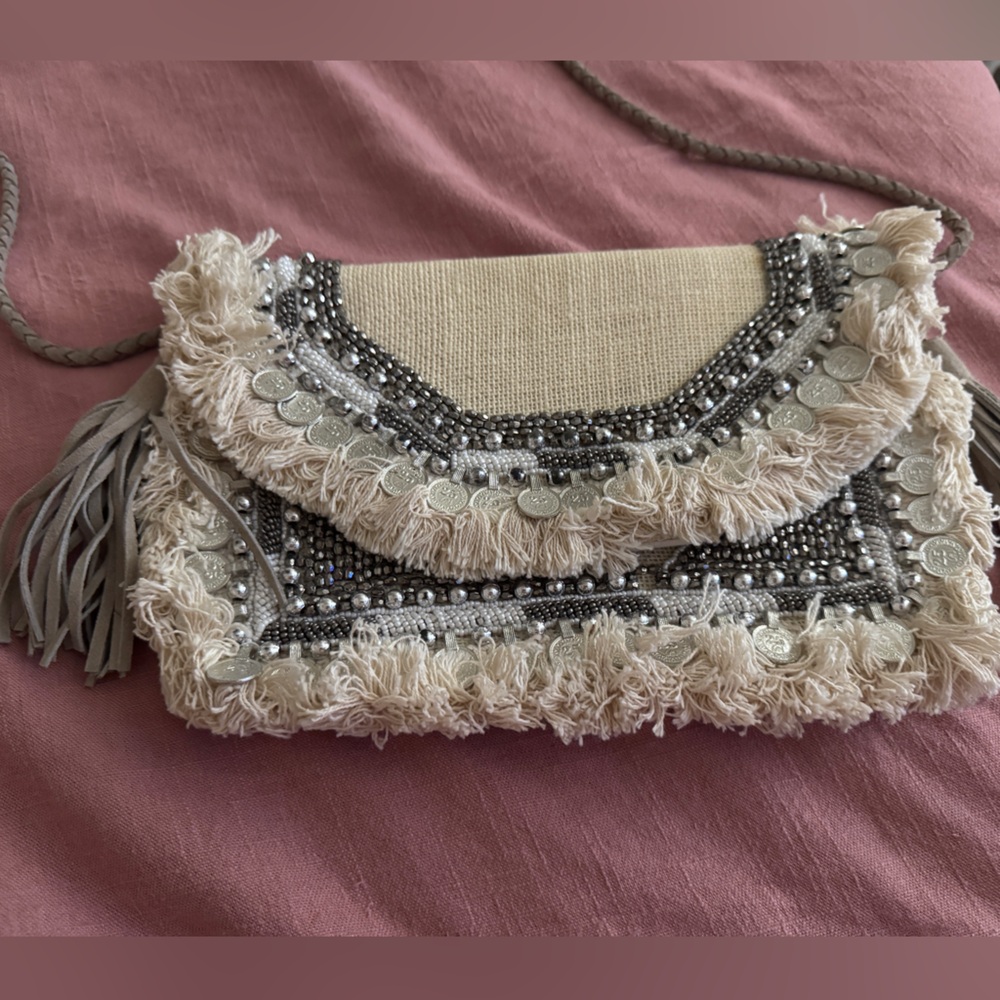 Antik Kraft Fringe Boho Beaded Clutch